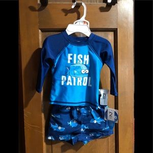 2 piece Infant Boys Wave Zone Swim suit “fish patrol” set